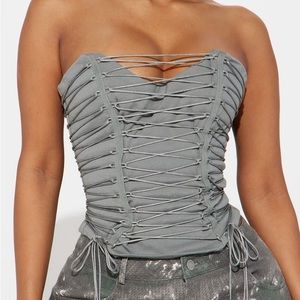 Hot List Strappy Corset Top in Grey